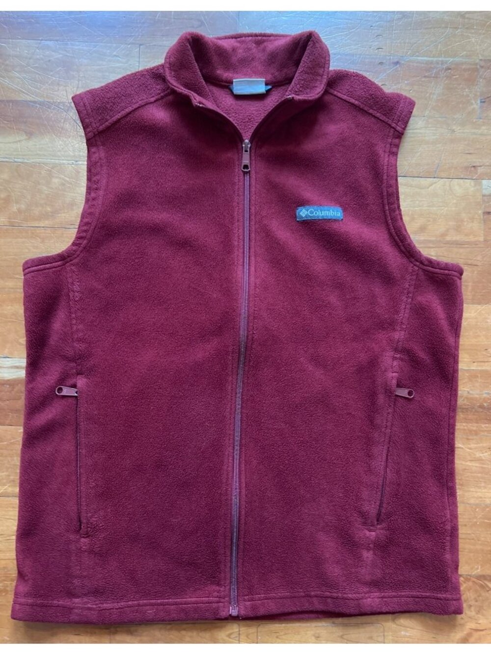 Columbia Mens Fleece Vest Red Size M Full Zip Sleeveless Outerwear Polyester